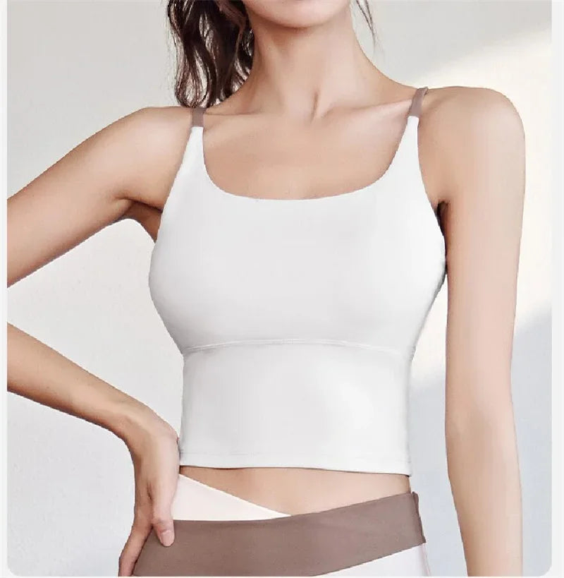 PofyBofy Build-in Bra Yoga Crop Top Sleeve Gym Tank Top Women Workout Bra Tanks Fitness Bra Tanks Yoga Crop Tops Crisscross Back