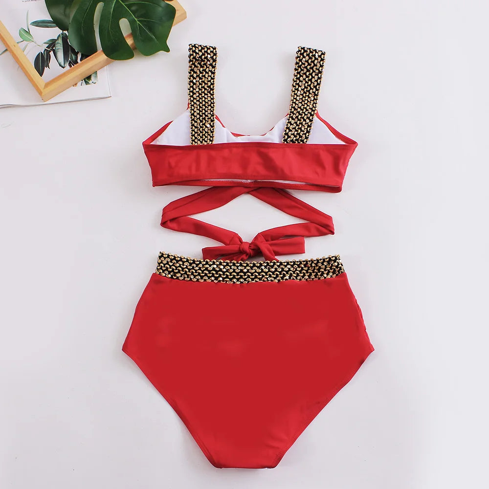 Cross High Waist Bikinis Women Black Swimwear Solid Swimsuit Female Beachwear Summer Bathers Bathing Suit Swimming