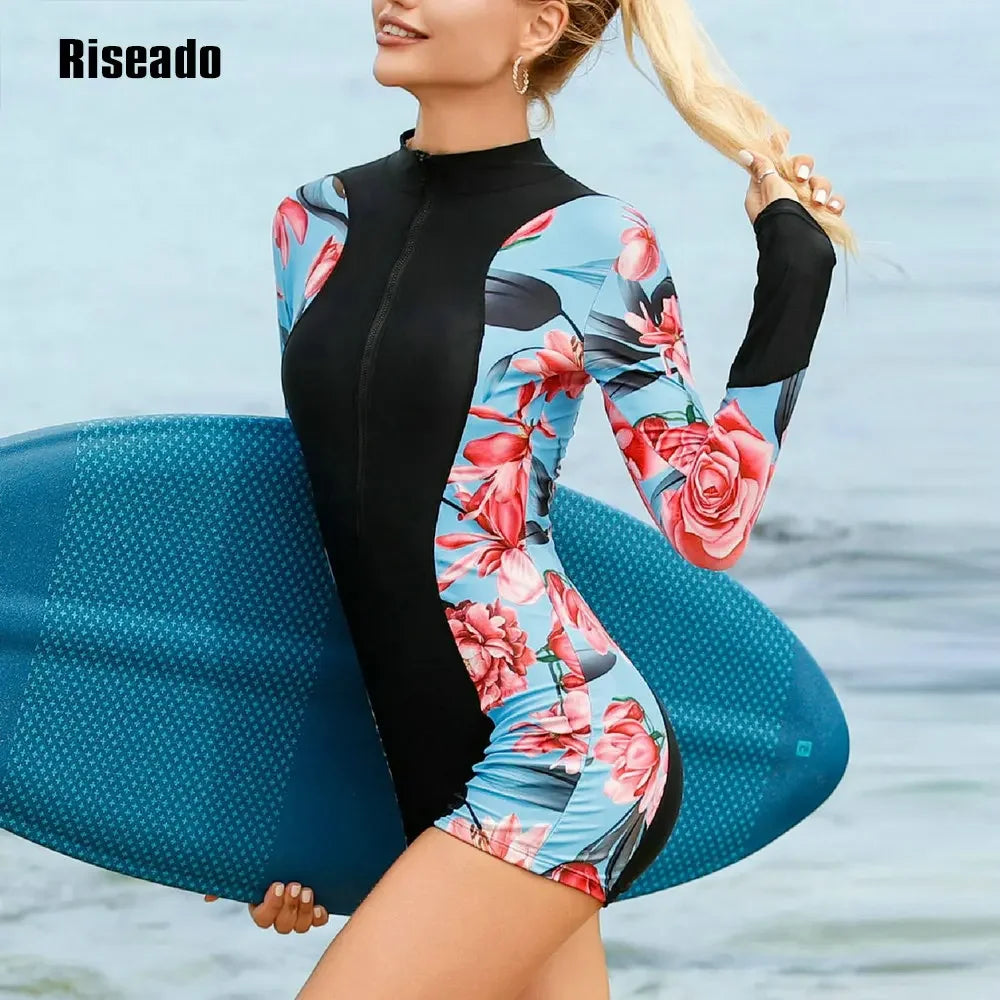 Women's One Piece Floral Swimsuit Splice Legsuit for Female Tummy Control Swimwear