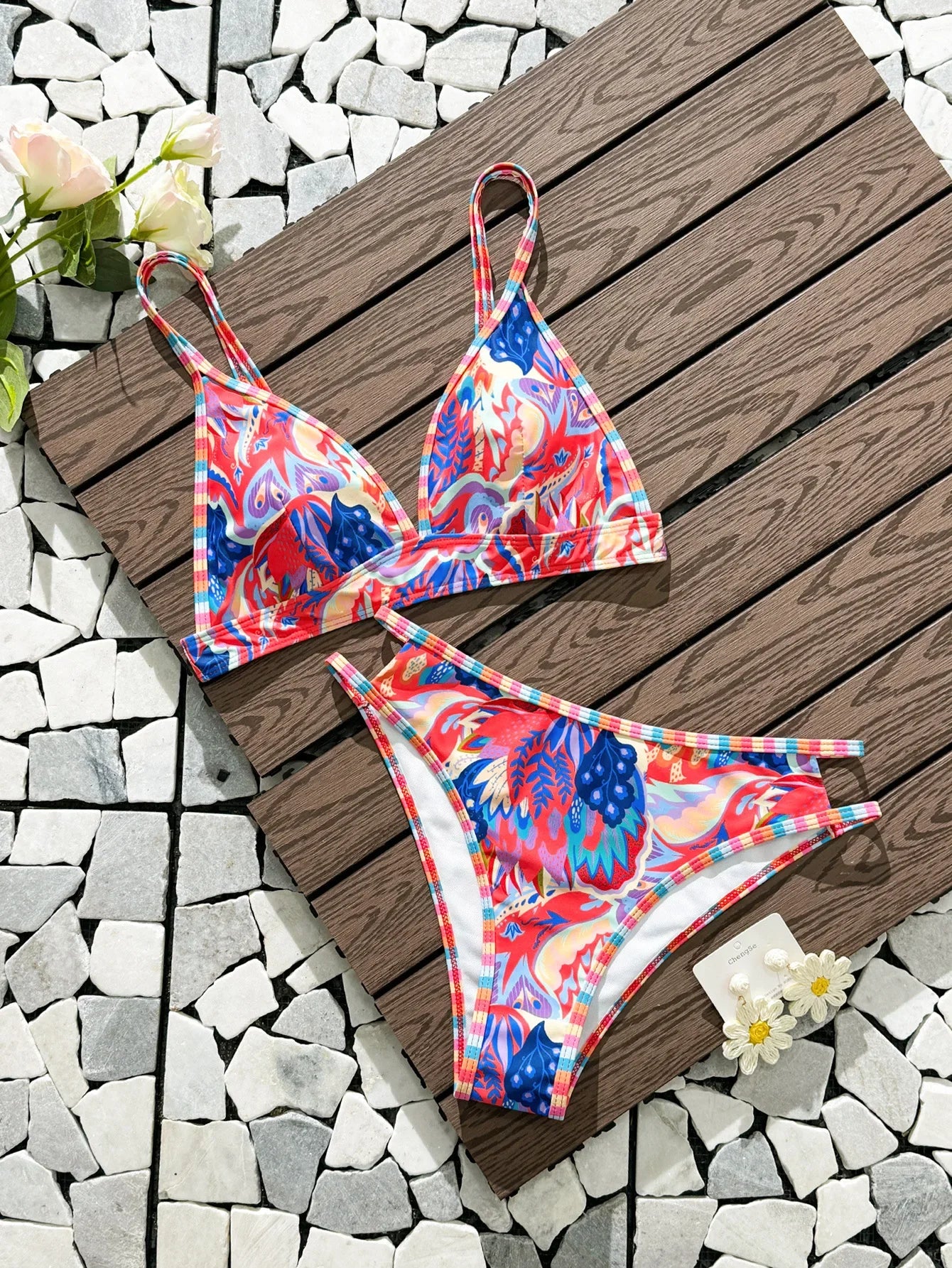 Women's Open-Back Binding Printed Bikini Swimwear Arrival From Europe And America Fashionable Beachwear