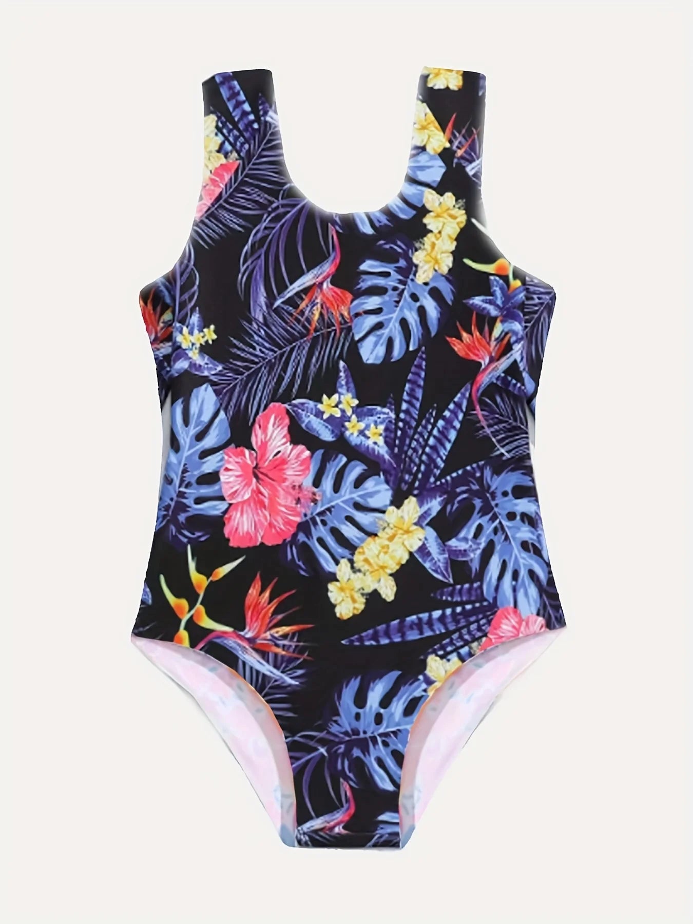 Children's One-piece Swimsuit | Cute Floral Print | Polyester Halter Design | Elastic and Comfortable Chest Pad
