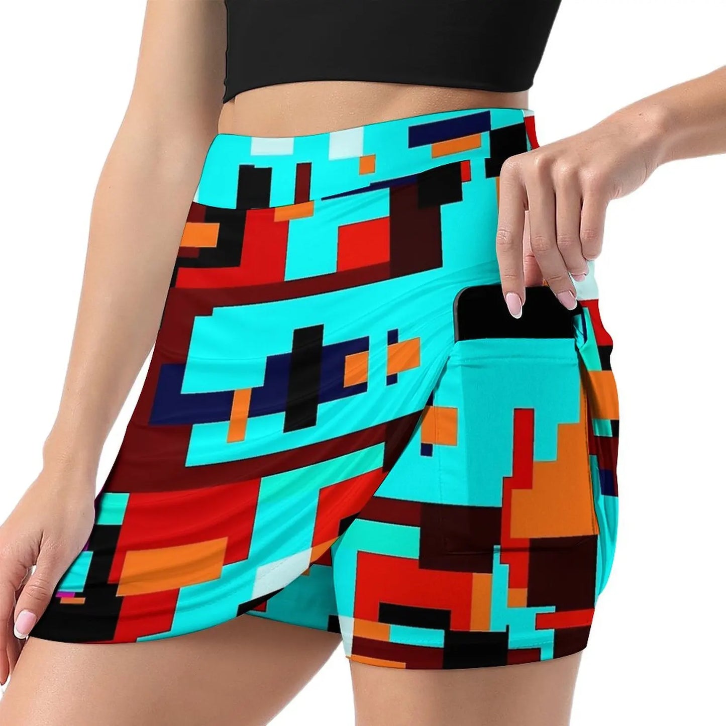 80s Color Block Print Skirt Kawaii Mini Skirts Summer High Waist Graphic Street Style Casual Skirt Big Size 3XL 4XL