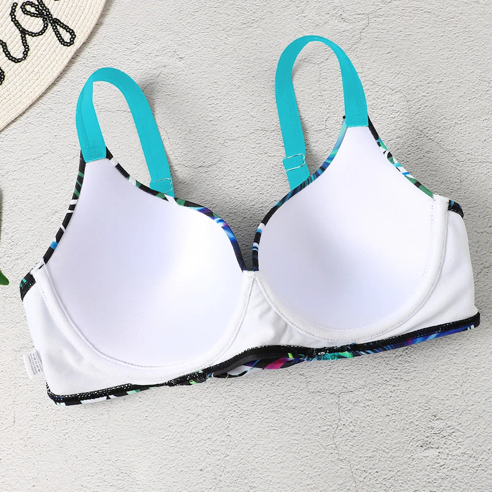 Push Up Bikini Set Women Printed Swimsuit Mid Waist Swimwear Female Bathers Swimming Bathing Swim Suit Beachwear
