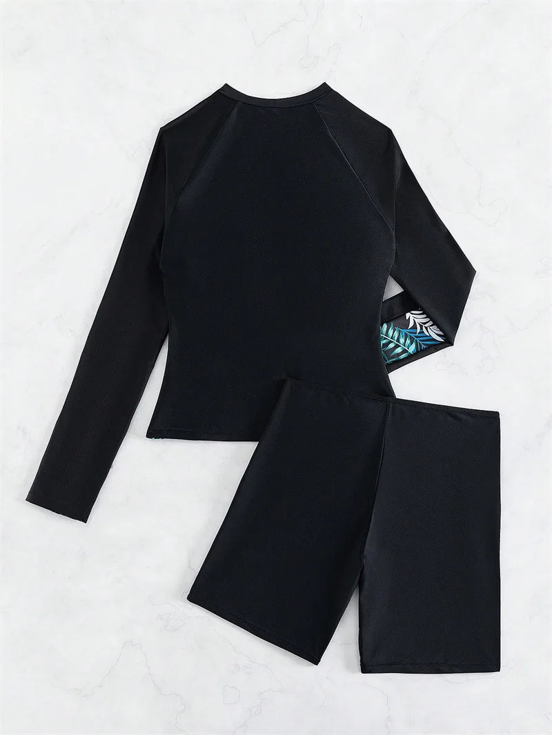 Women's Swimsuit Tankini Set Female Long Sleeves Swimwear Surfing Sports Pool Beachwear Two-Piece Bathing Suits With Shorts