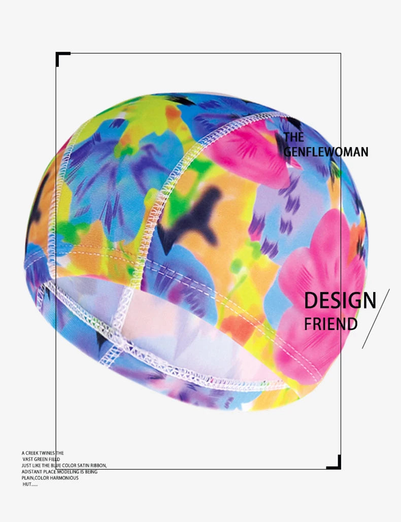Men Women Fabric Swimming Caps Multi Colors Patterns Printed Swim Pool Water Sports Bathing Hat Elastic Nylon Swim Cap for Adults