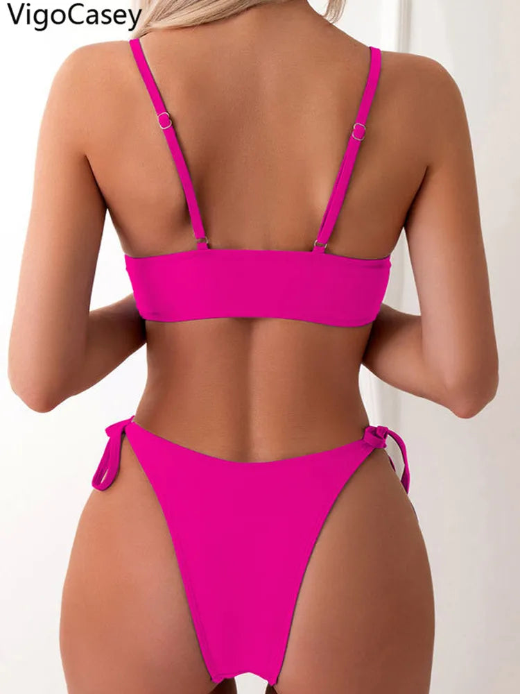 Butterfly Print Strapped Swimwear Women Tied High Cut Bikini Set Push Up Swimsuit Backless Summer Beach Bathing Suit Bathers