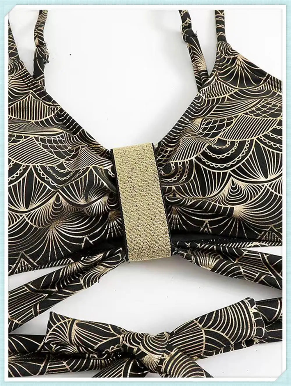 Metallic Stitch Strap Bikini Women Push Up Gold print Swimsuit Female High Waist Swimwear Bathers Bathing Suit Beachwear
