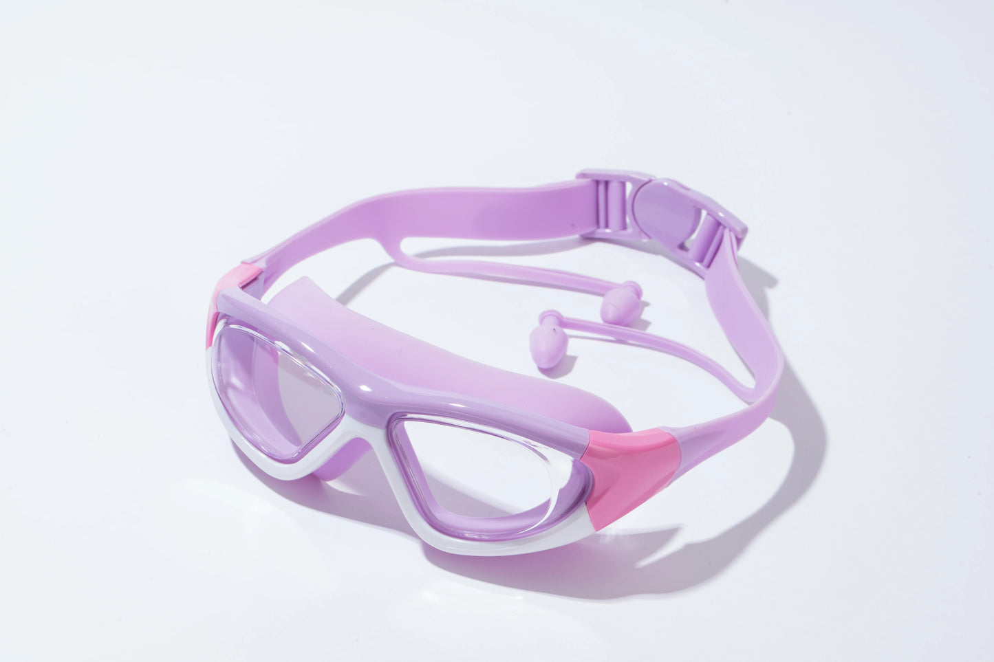 Children's High-definition Waterproof And Anti Fog Swimming Large Frame Glasses, Convenient Goggles Silicone Connected Earplugs