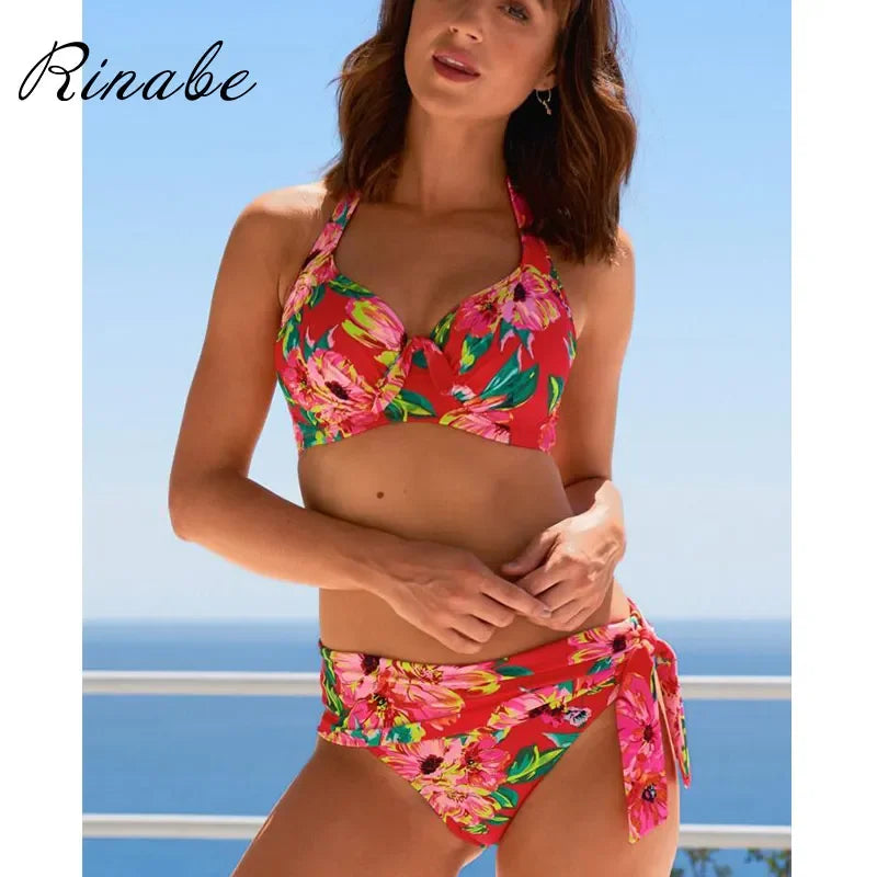 Push Up Bikinis Swimsuit Female Beachwear Floral Print Swimwear Women Bathing Suit High Waist Bikini Sets