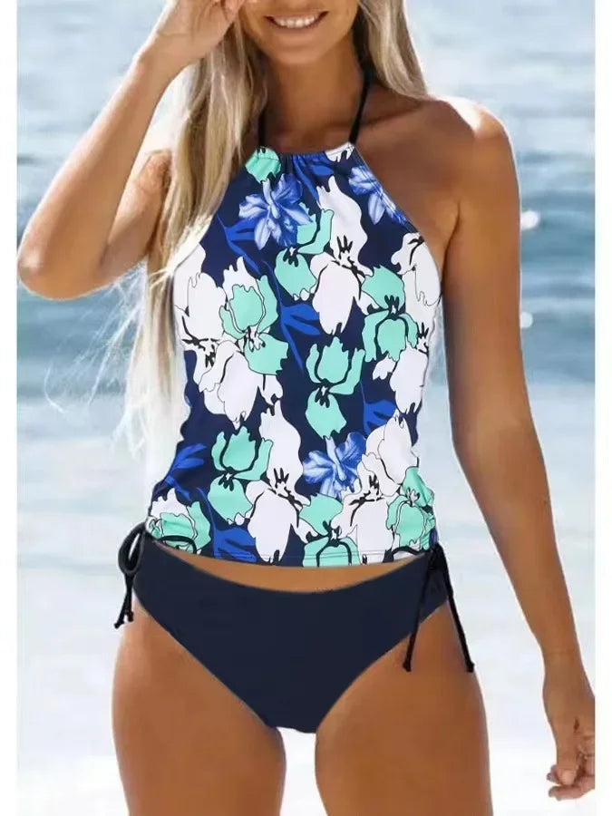 Women's Bathing Suit Coconut Drawstring Side Halter Neck Tankini Set Beach Wear Cute Swimwear Fashion Split Swimsuit