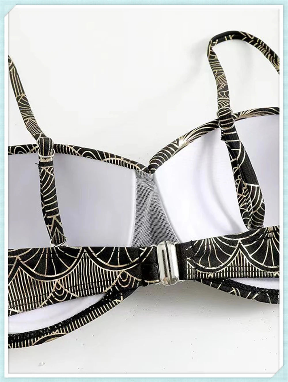 Metallic Stitch Strap Bikini Women Push Up Gold print Swimsuit Female High Waist Swimwear Bathers Bathing Suit Beachwear