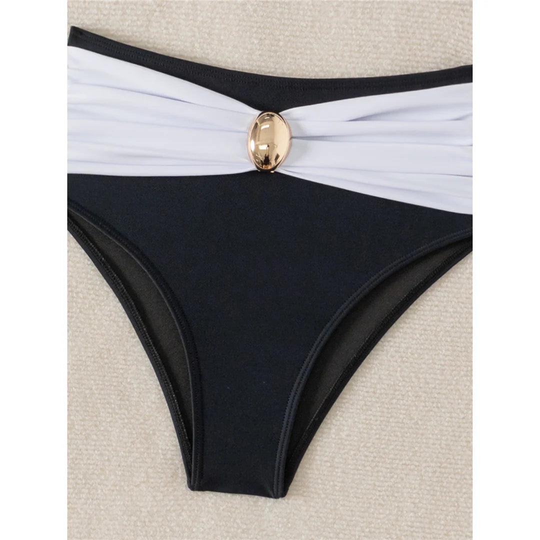 XS - L Splicing Metal Ring Female Swimsuit High Waist Bikini Women Swimwear Two-pieces Bikini set Bather Bathing Suit Swim