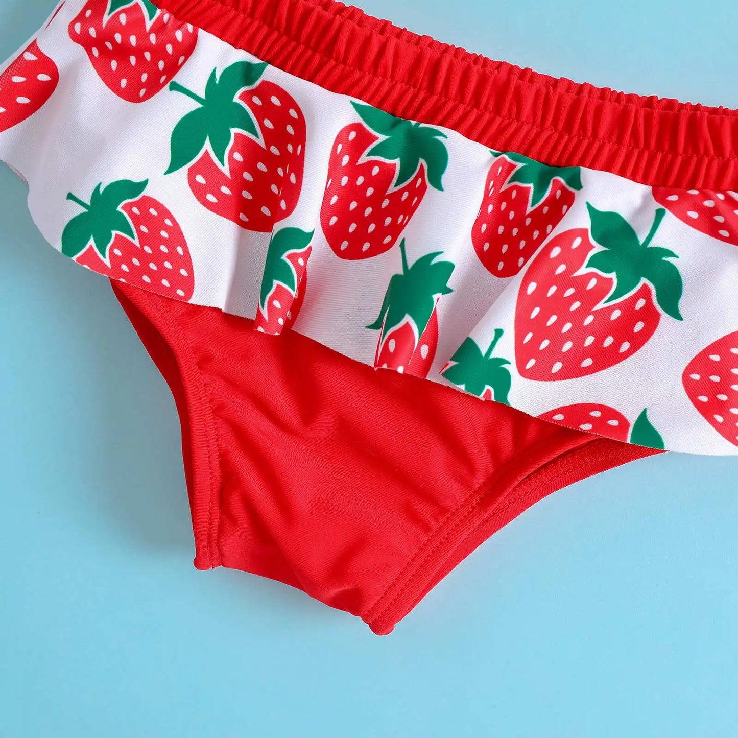 Child Girl Strawberry Print Bikini Set Lovely Kid Swimsuit Stylish Flouncing Swimwear Hot Summer Beachwear