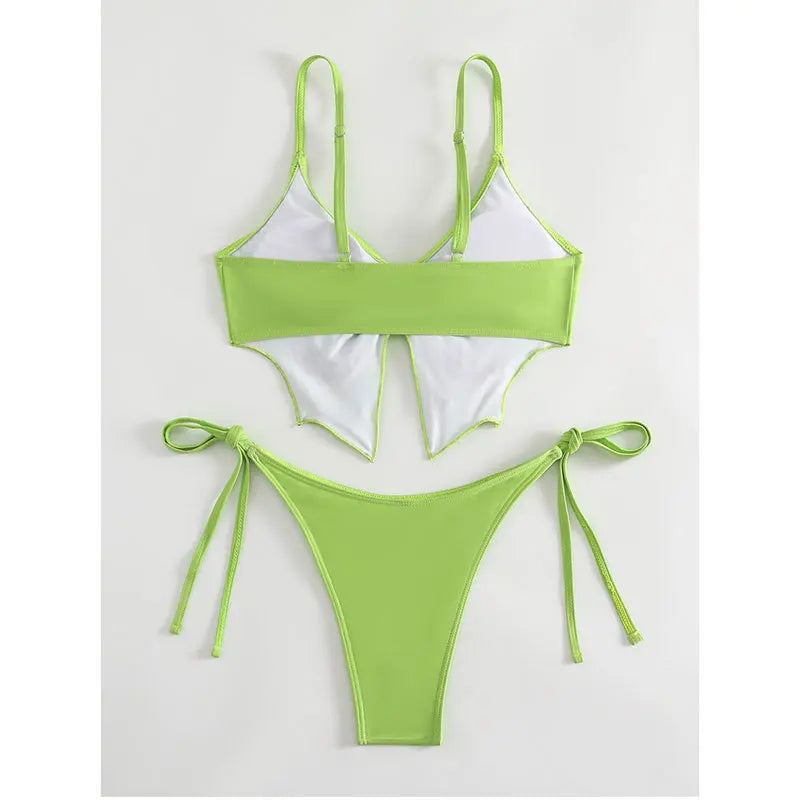 Butterfly Print Strapped Swimwear Women Tied High Cut Bikini Set Push Up Swimsuit Backless Summer Beach Bathing Suit Bathers