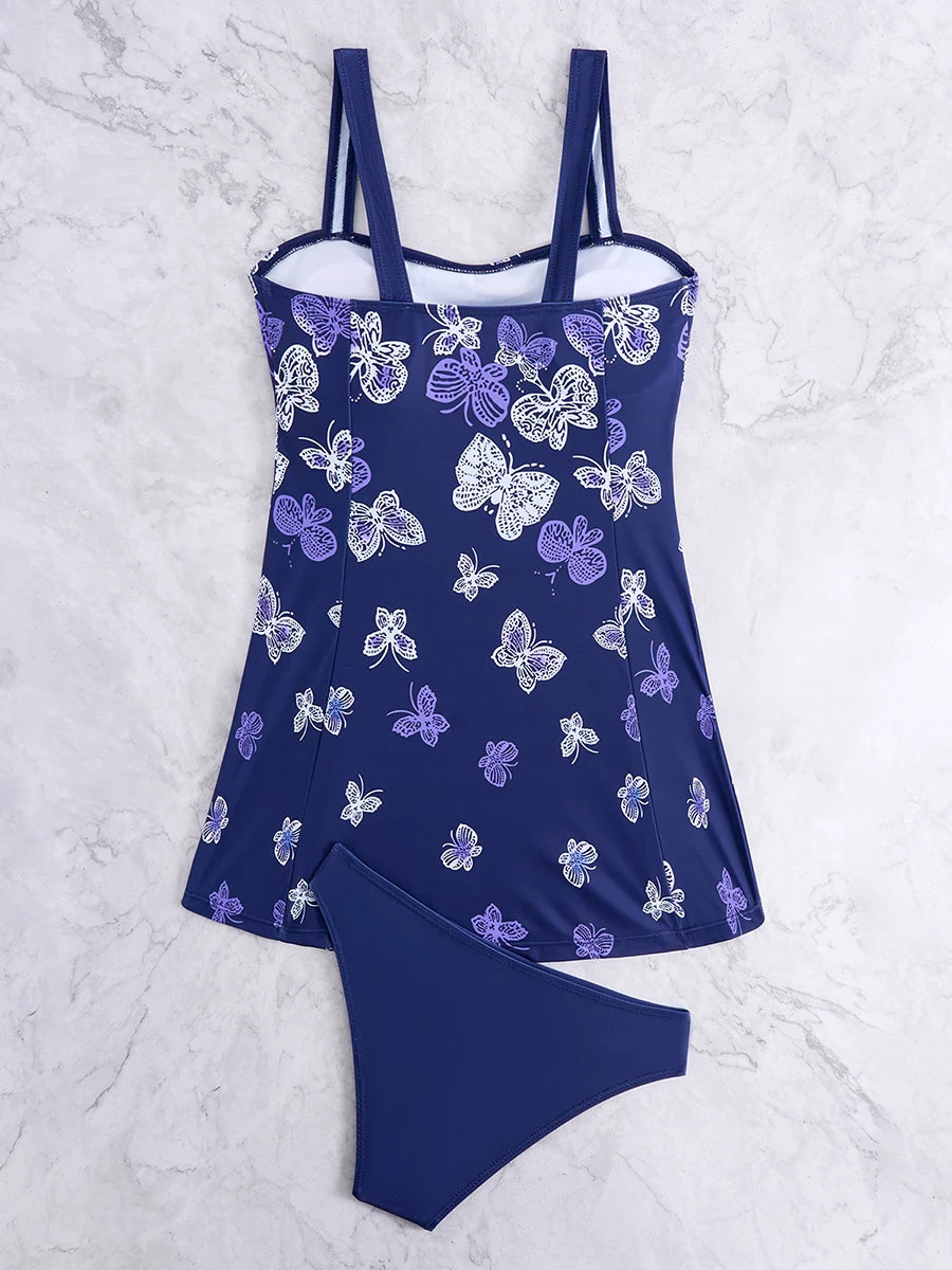 Tankini Beach Dress Two Pieces Swimsuit Women Printed Swimwear Female Bathers Bathing Swimming Swim Suit Summer Beachwear