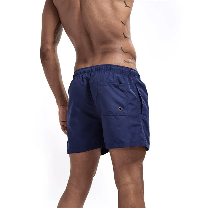 Mens Swim Trunks with Mesh Lining Side Pockets Solid Beach Shorts Quick Dry Lightweight Drawstring Board Shorts Summer Swimwear