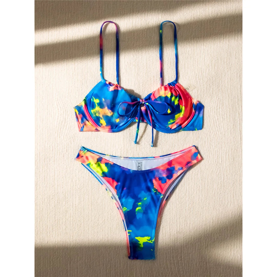 Colorful Printed Underwired Brazilian Bikini Female Swimsuit Women Swimwear Two-pieces Bikini set Bather Bathing Suit Swim