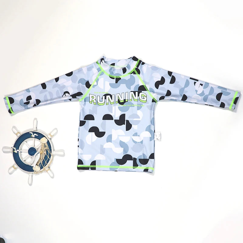 3pcs Boys' Split Style Swimsuit Set Long Sleeve Swimsuit Middle-Aged Young Children's Sunscreen Swimsuit Fashionable Boys