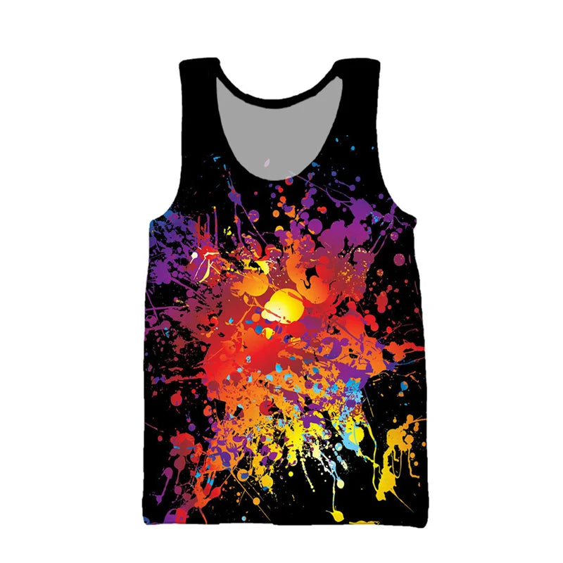 3D Printing Colorful Psychedelic Tank Top For Men Summer Street Beach T-shirt Casual Fitness Bodybuilding Gym Muscle Vest