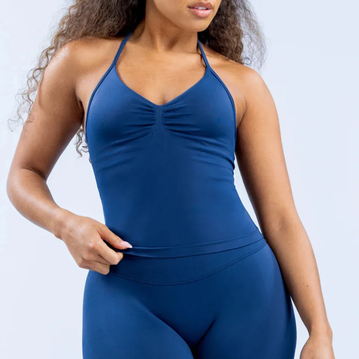 Longline Strappy Top Women Halterneck Yoga Top Shirts Seamless Workout Gym Top Fitness Sweatshirts Gym Clothing