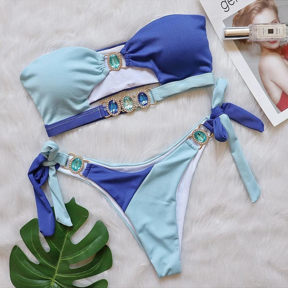 Bikinis Swimsuits With Big Rhinestones Swimwear Female Push Up Bikini Summer Beachwear Swim Bathing Suits Women Bather