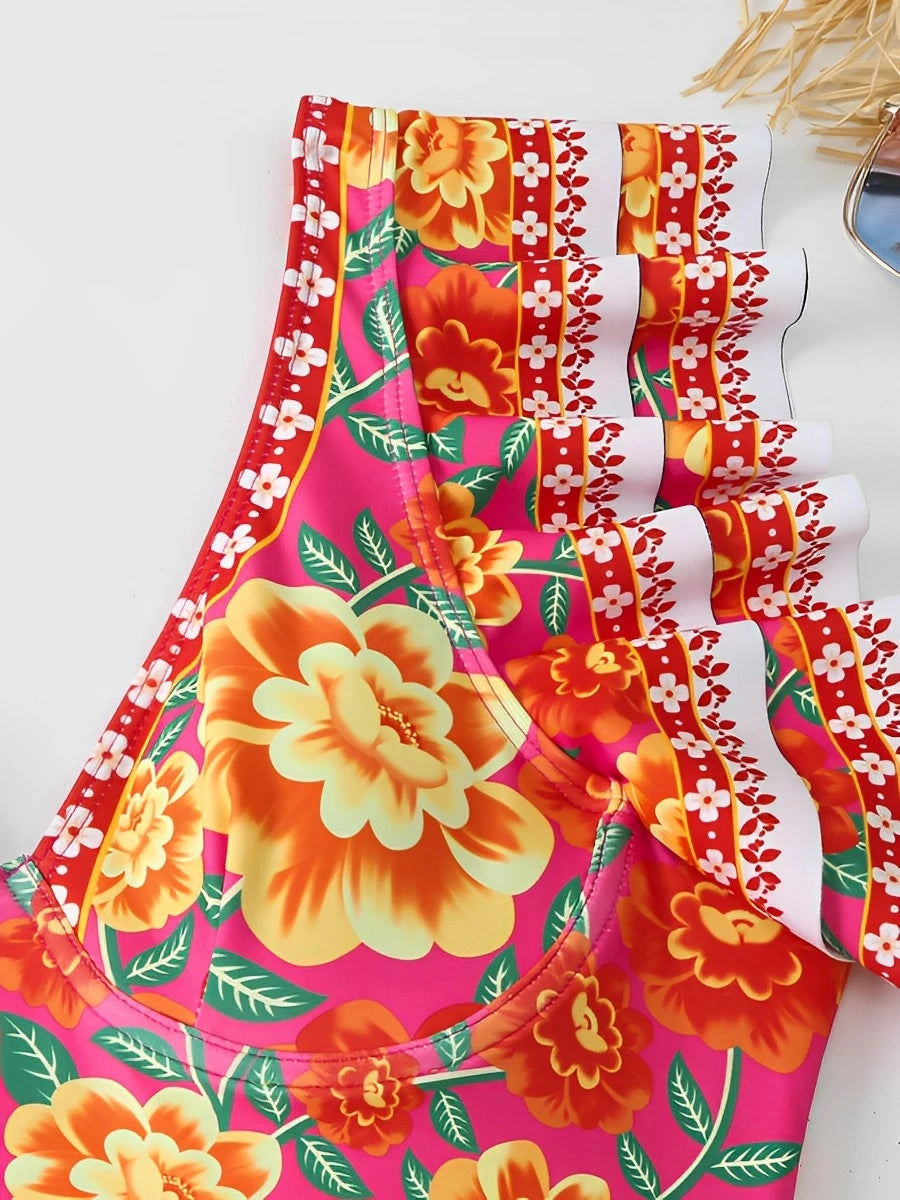 Ruffle Push Up Swimwear Women One Piece Floral Swimsuit Vintage Bather Bathing Swimming Swim Suit Beachwear Summer Bodysuit