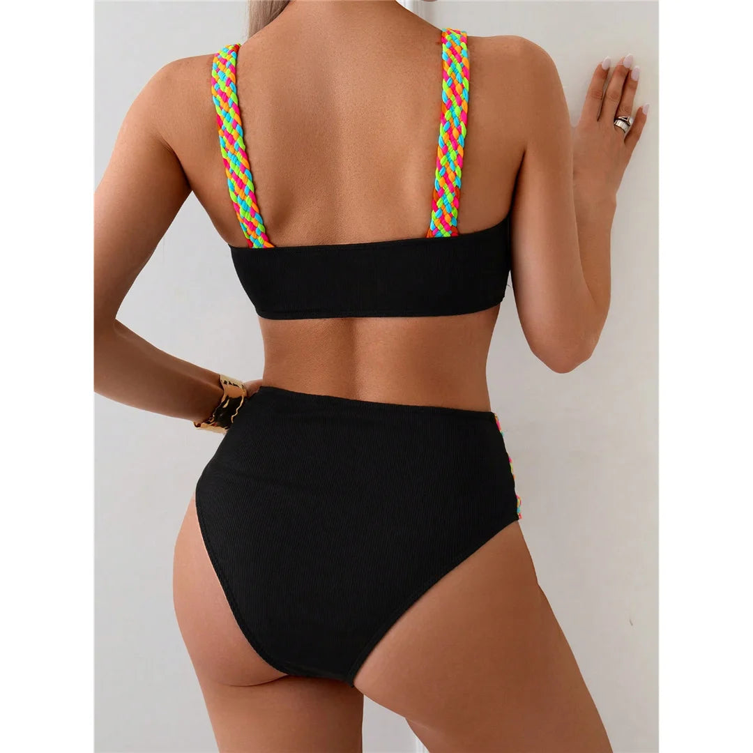 S - XL Splicing Cut Out High Waist Bikini Female Swimsuit Women Swimwear Two-pieces Bikini set Bather Bathing Suit Swim