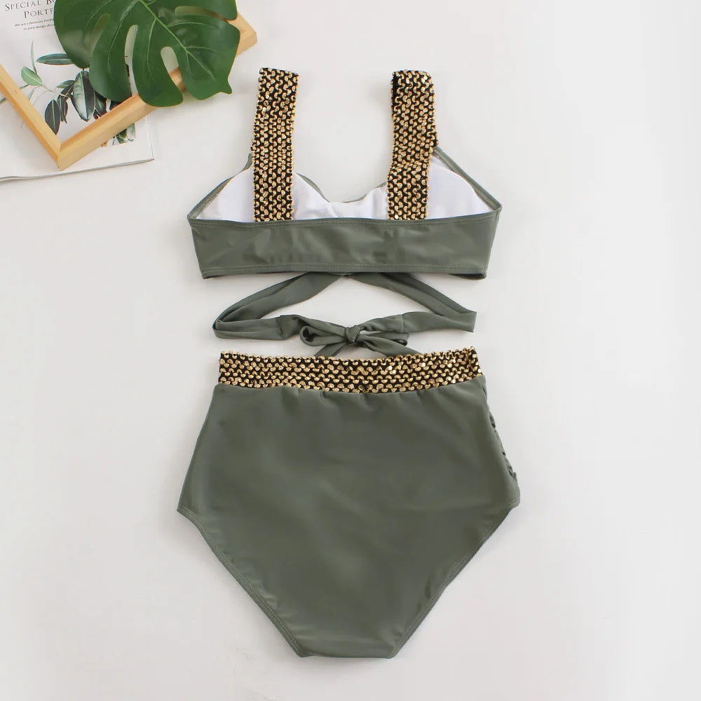 Cross High Waist Bikinis Women Black Swimwear Solid Swimsuit Female Beachwear Summer Bathers Bathing Suit Swimming