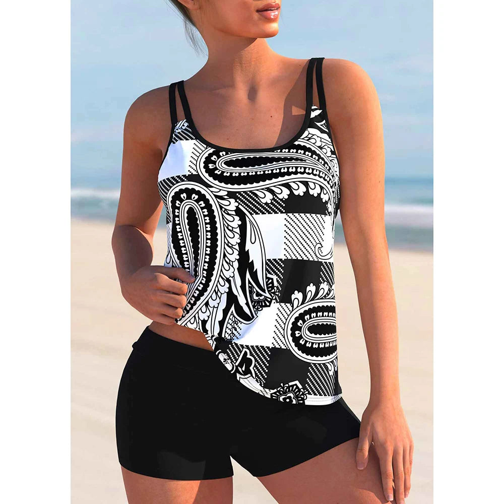 Stripes & Tie Die Patterns Plus Size Women Tankini Printed Beachwear Summer Beach Swimwear