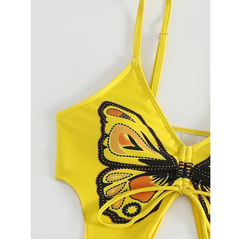Butterfly Print Strapped Swimwear Women Tied High Cut Bikini Set Push Up Swimsuit Backless Summer Beach Bathing Suit Bathers