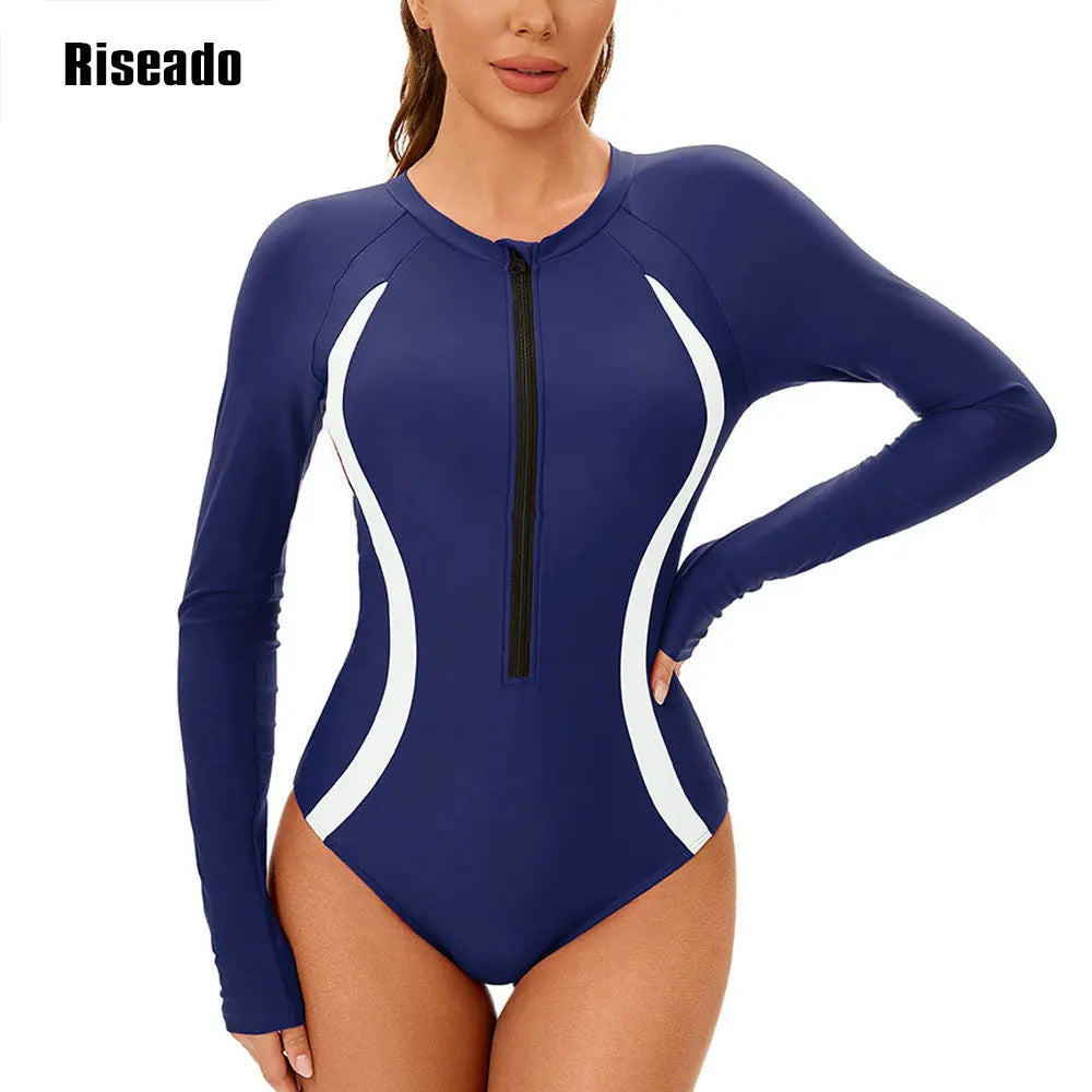 Women's One Piece Swimsuits Long Sleeve Rash Guard UV Protection Surfing Bathing Suit Large Size 3XL