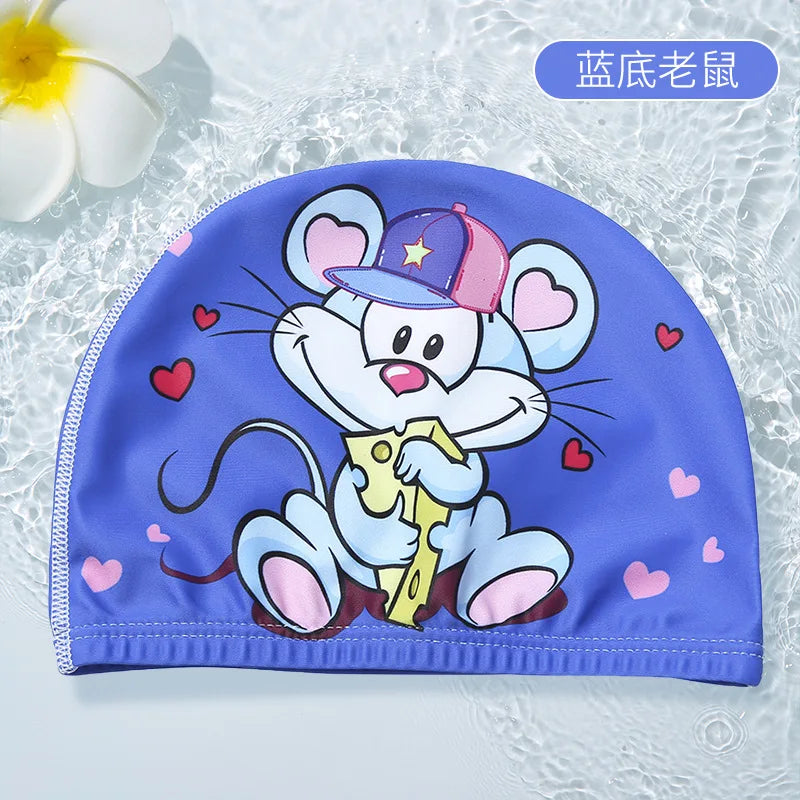 PU Coating Cartoon Children Swimming Hat for 1-7 Year Old Boys Girls Elastic Swimming Cap Shower Beach Pool Accessories