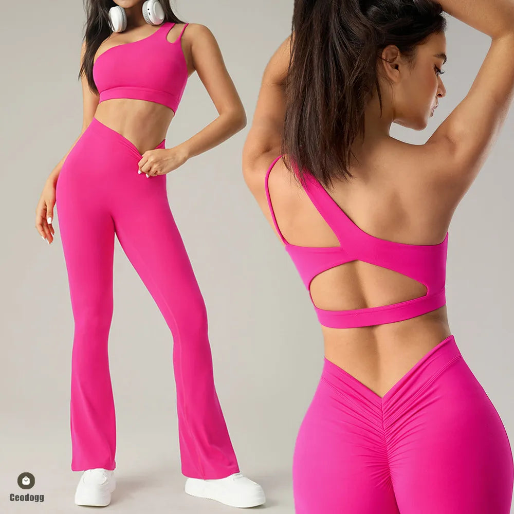 V Back High Waist Bell-bottoms Women Flare Leggings Quick Dry Sports Wide Leg Pants Exercise Trousers Running Yoga Gym Leggings