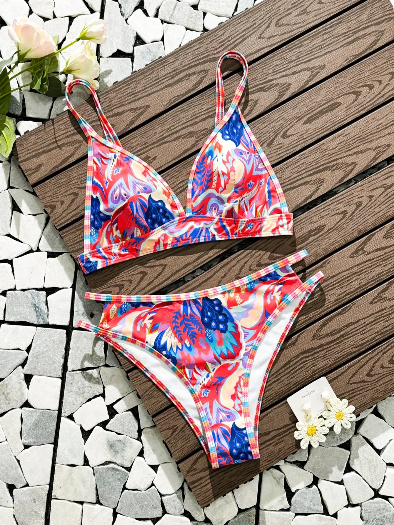 Women's Open-Back Binding Printed Bikini Swimwear Arrival From Europe And America Fashionable Beachwear
