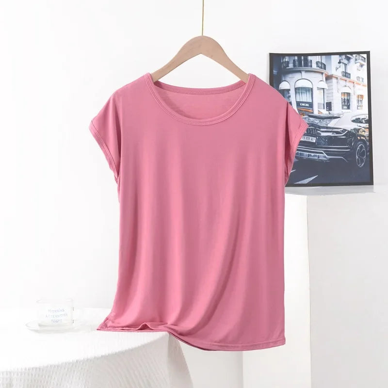 Plus size Summer women's Tshirt O-Neck Modal Loose T-shirt Solid color Simple Tee Tops XL to 8XL Bottoming Tshirts all match