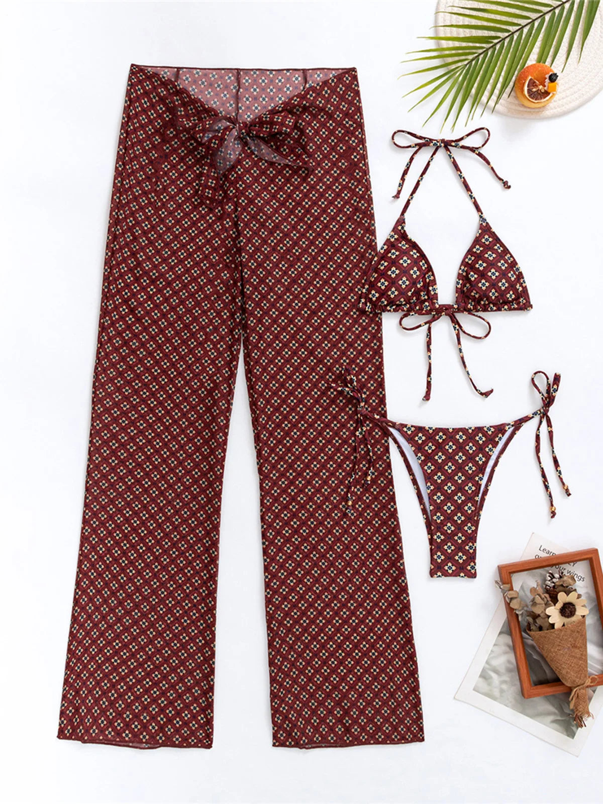 Bikini With Pants Printed Hi cut Bikini Female Swimsuit Women Swimwear Three-pieces Bikini set Bather Bathing Suit Swim