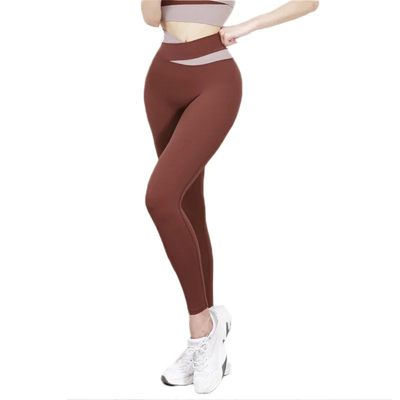 Aiithuug High Waist Tummy Control Yoga Leggings Gym Legging Stretchy Running Leggings Women Cross Waist Fitness Sports Legging
