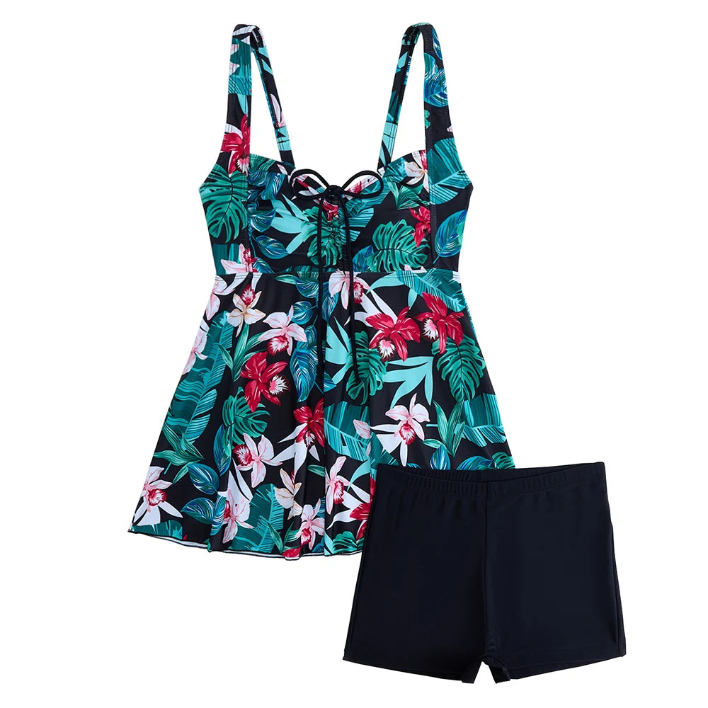 Two Pieces Swimsuit Women Beach Dress Printed Tankini Set Swimwear Female Sports Bathing Swimming Swim Suit Beachwear