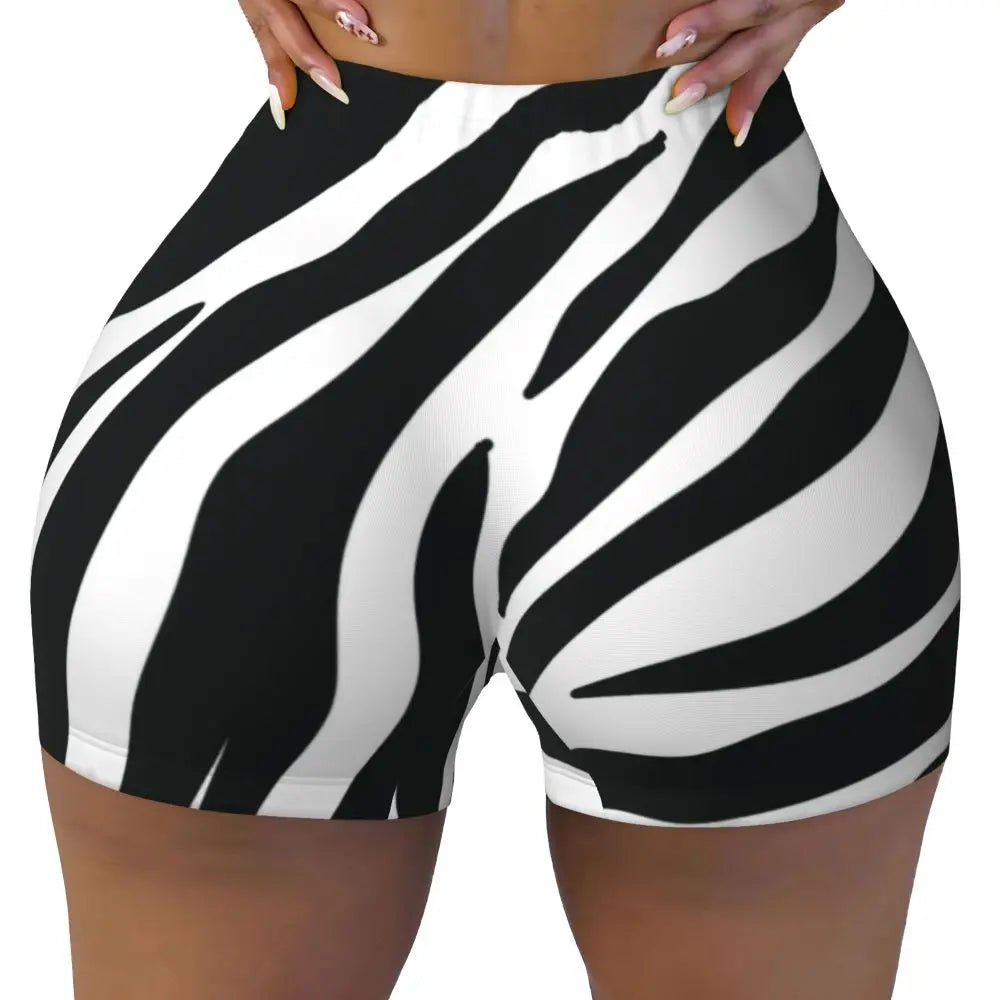Wild Animal Designs Yoga Shorts Women Black And White Zebra Skin Stripes