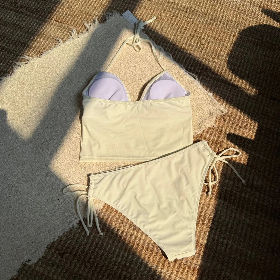 Flowers Printed V Neck Halter Bikini Female Swimsuit Women Swimwear Two-pieces Bikini set Padded Bather Bathing Suit Swim