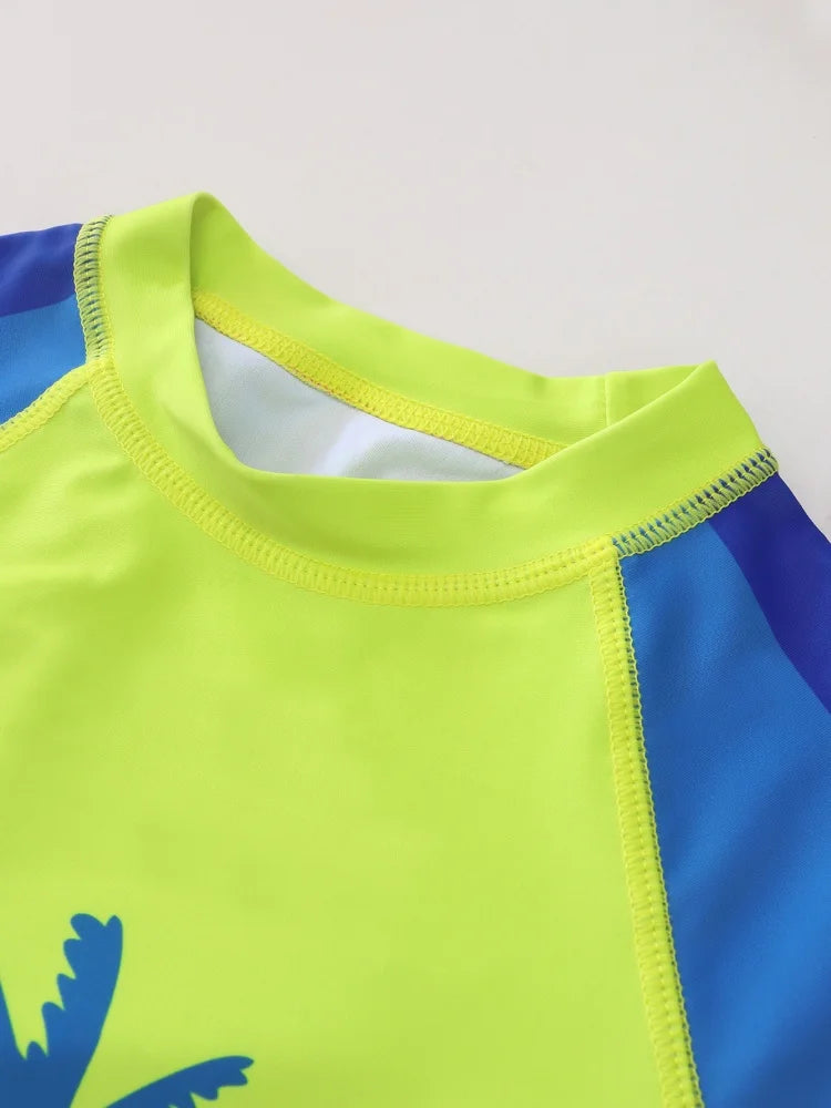 Boy Kids Swimsuit Solid Coconut Tree Long Sleeve Children Swimwear Summer Split 2 Piece Beachwear Bathing Suit Swimming