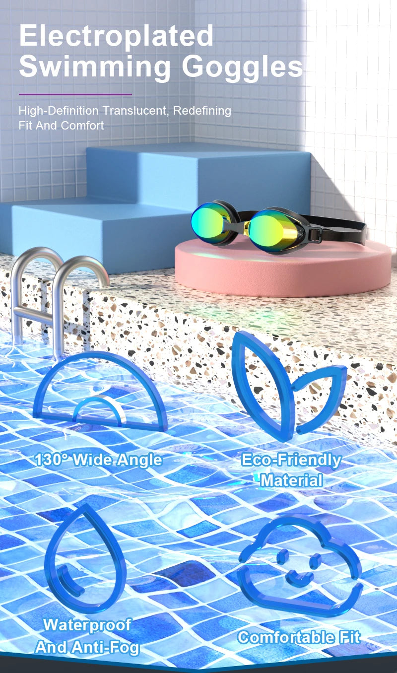 JSJM Swimming Goggles Adults Anti-fog UV Protection Lens Men Women Professional Silicone Adjustable Swimming Glasses Unisex