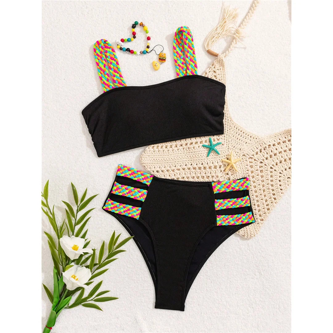 S - XL Splicing Cut Out High Waist Bikini Female Swimsuit Women Swimwear Two-pieces Bikini set Bather Bathing Suit Swim