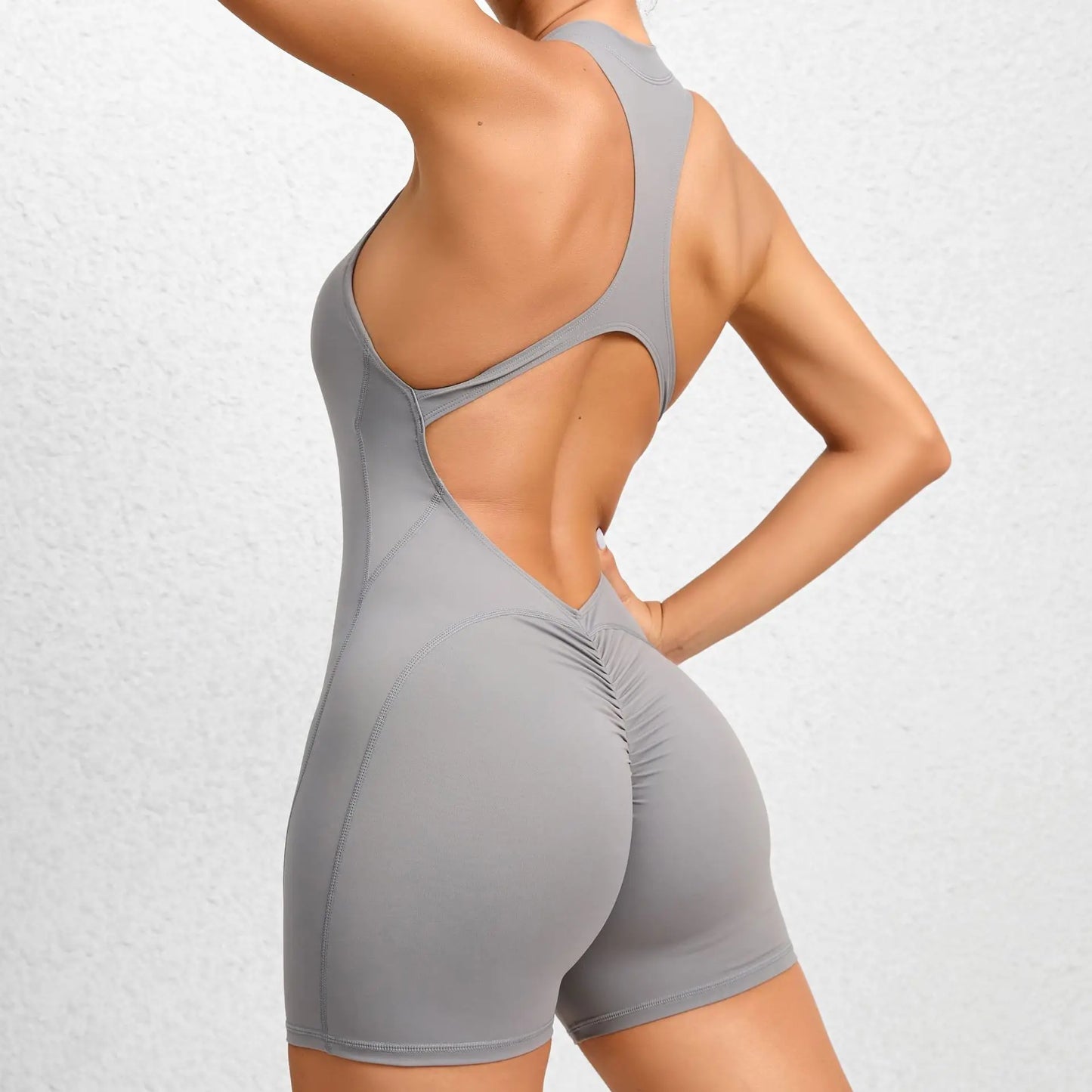 V Cut Zip Up Rompers Scrunch Butt Yoga Sets Racerback Jumpsuit for Women Fitness Gym Clothing Workout Open Back Sports Suit
