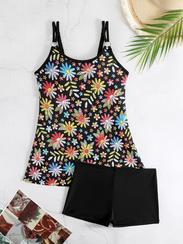 Plus Size Swimwear Women Tankini Beach Wear 2025 Bikini Set Coconut Print Two Piece Swimsuit Woman Bath Suits Big Size Monokini