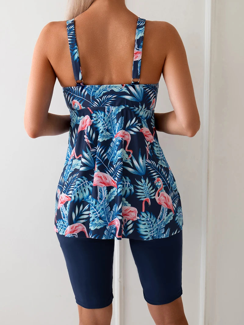 Two Pieces Swimsuit Women Beach Dress Printed Tankini Set Swimwear Female Sports Bathing Swimming Swim Suit Beachwear
