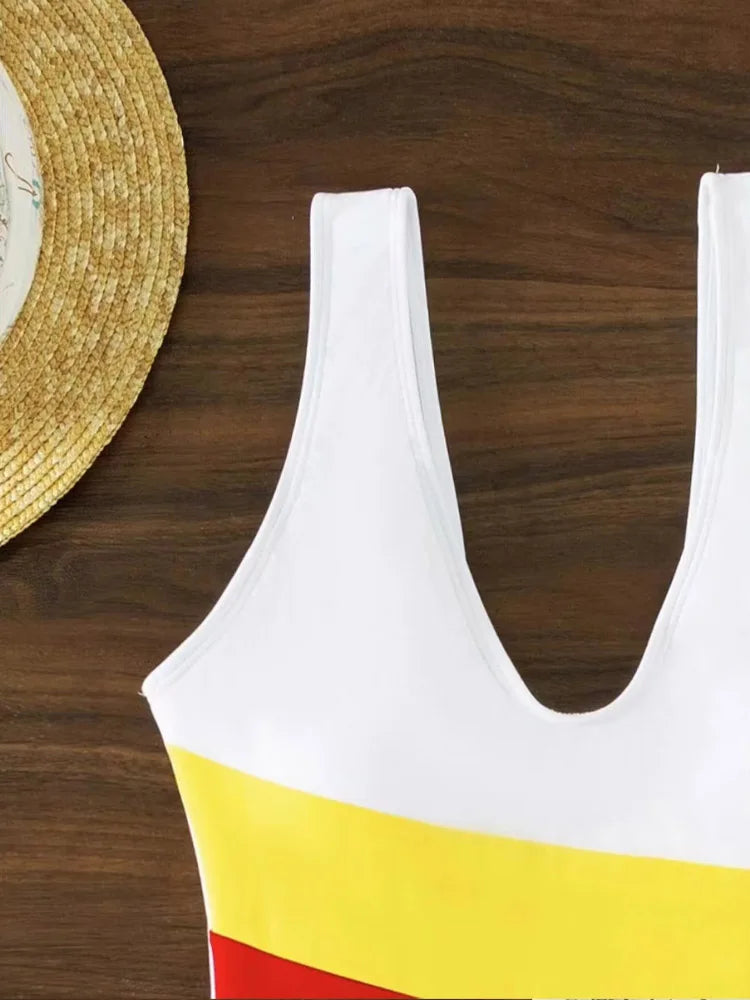 Solid Patchwork Strapped Swimwear Women High Cut One Piece Swimsuit Monokini Backless Beach Bathing Suit