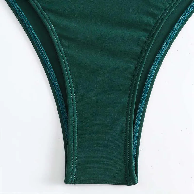 Women Green Bikini Set Push Up Bathing Suits Swimwear High Waist Swimsuit Two Pieces Swimming Suit Beachwear Halter Bikini