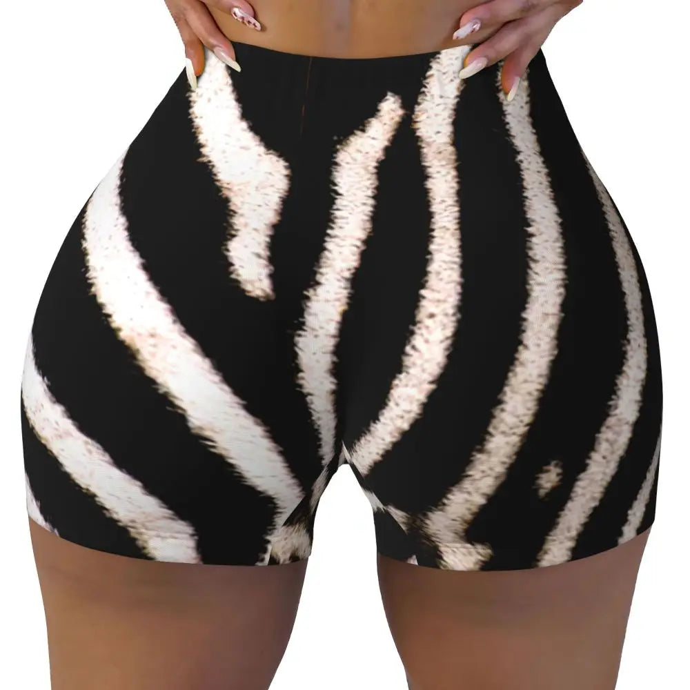 Wild Animal Designs Yoga Shorts Women Black And White Zebra Skin Stripes