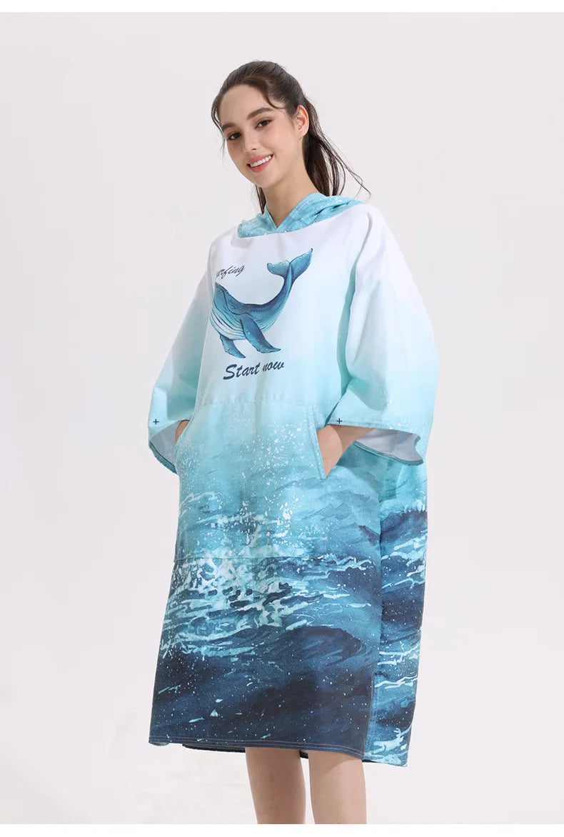 Poncho Towel Change Robe Poncho Quick-drying Hooded Bath Towel Swimming Robe Beach Swimming Surfing Towel Adult